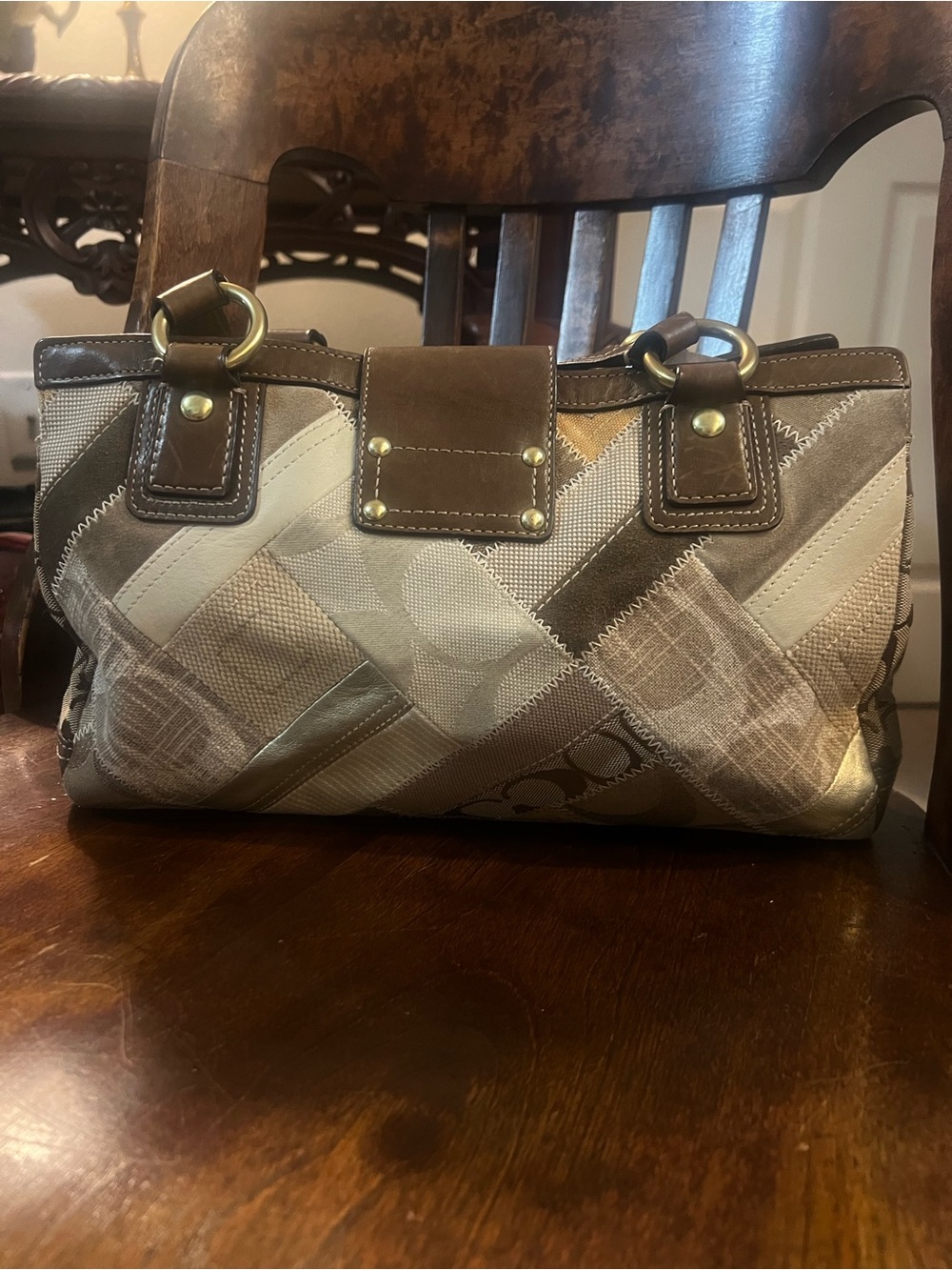 Vintage Coach Holiday Patchwork Satchel Turnlock Bag w/ wallet – Rare Y2K Find! - Picture 3 of 10